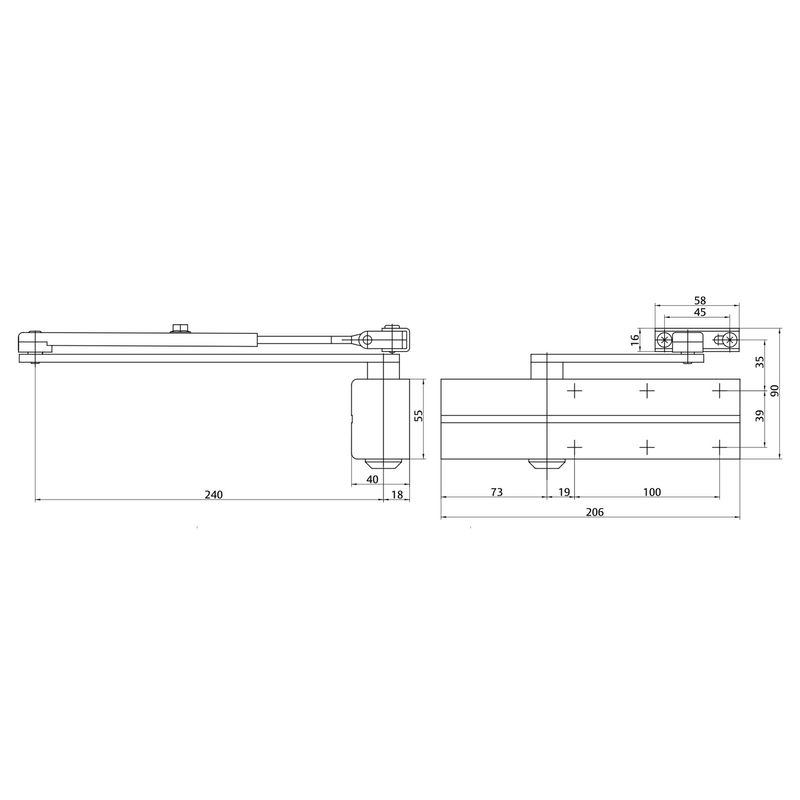 Tesa DC140 black overhead door closer with articulated arm for doors up to 125cm