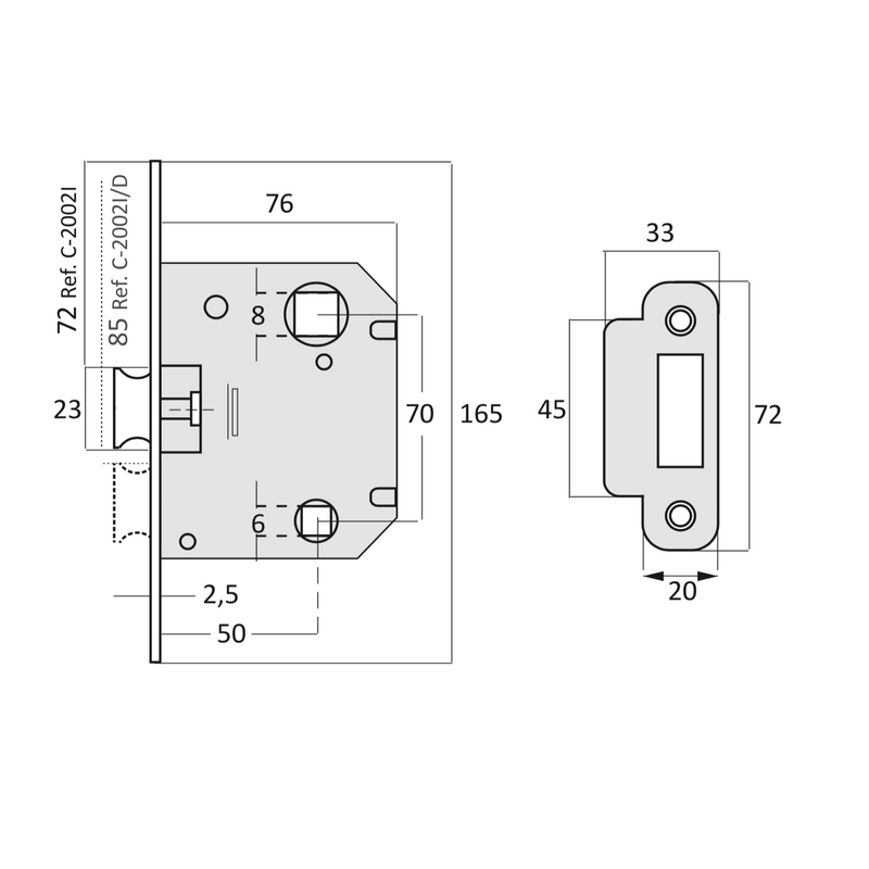 Off-center latch condemned to 70mm graphite finish round edge 