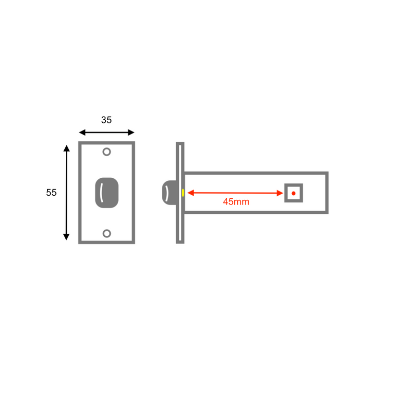 Square tubular latch in satin nickel finish, 45mm distance between axes