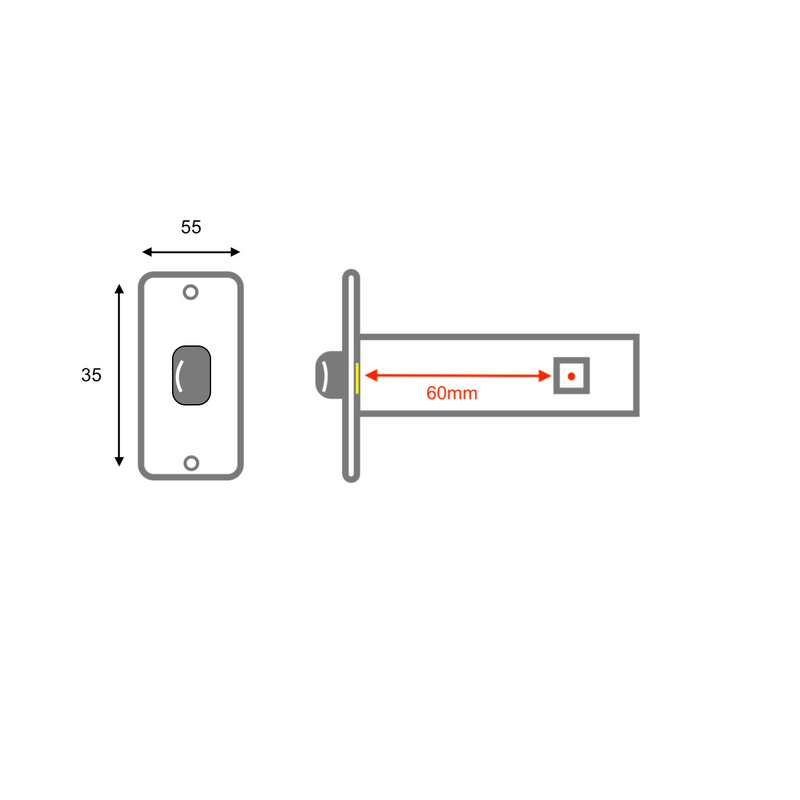 Round tubular latch in satin gold finish, 60mm distance between axes 