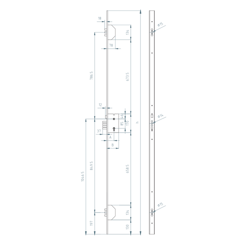 Cerradura derecha de embutir de 3 puntos MCM modelo 7140-3 esmaltada frente en H de 40mm