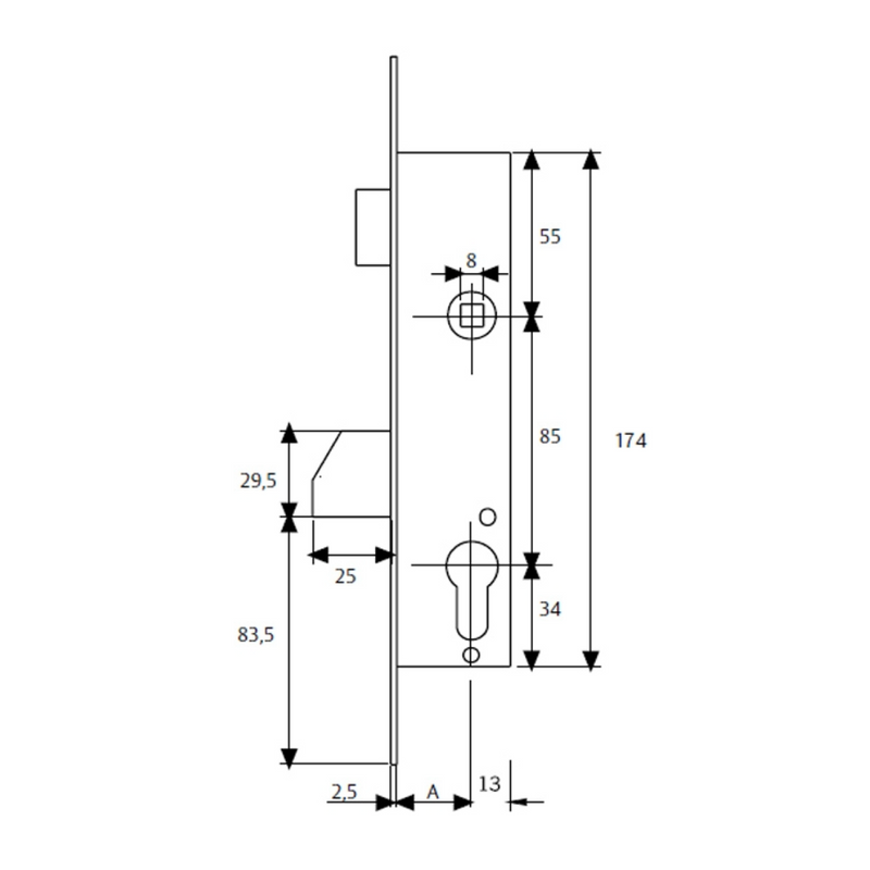 Tesa Model 2240 lock from 20mm to stainless steel cylinder for metal doors