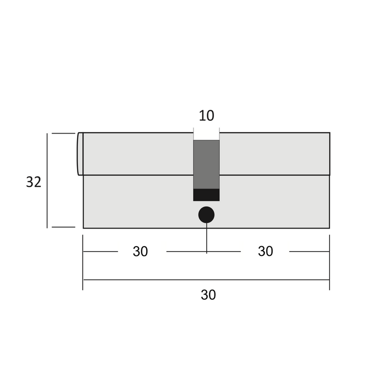 Security cylinder key with points nickel-plated finish 30x30 