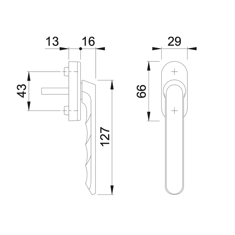 Luxembourg handle in black Hoppe brand with short neck for tilt-and-turn window