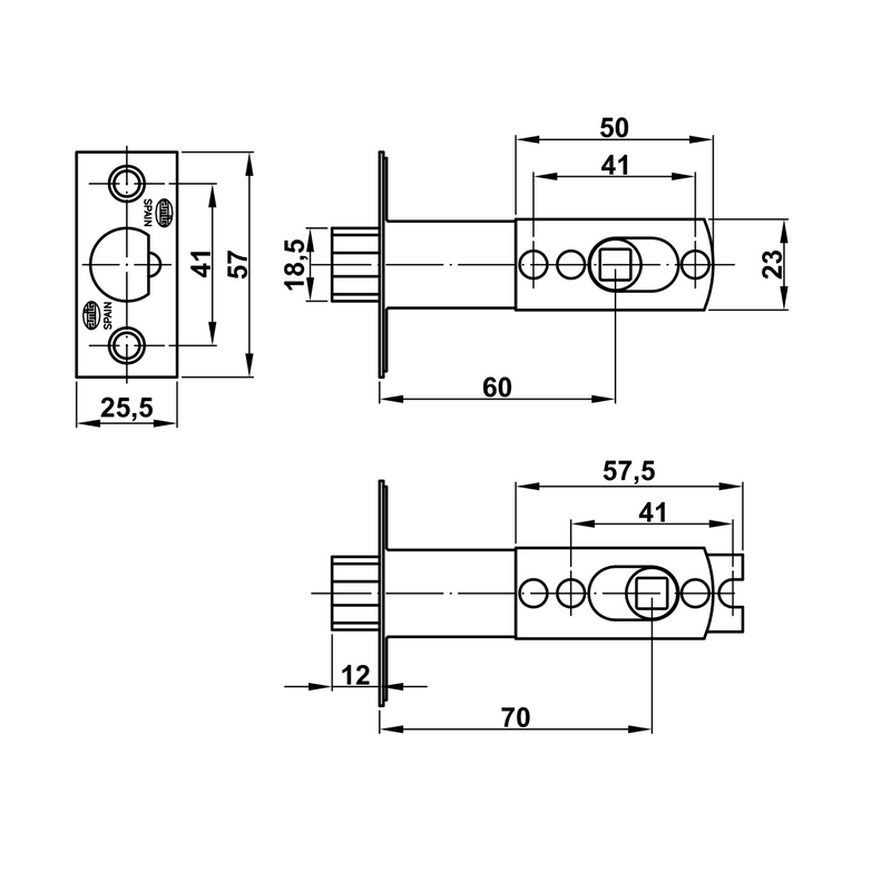 Cup-type brass knob with locking mechanism and emergency device in shiny gold finish with latch 60/70mm