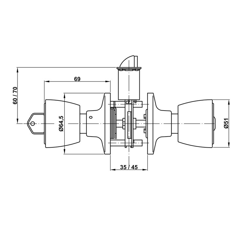 Rotating knob with tulip-shaped mechanism in matte chrome finish for passage doors