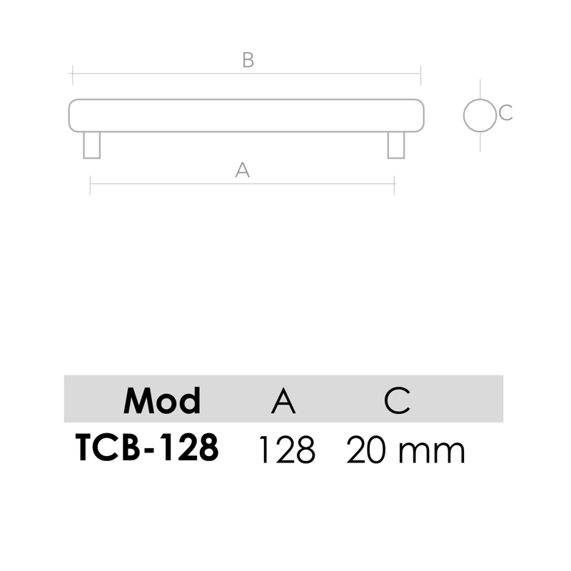 Medidas de Tirador de aluminio modelo TCB para níquel satinado 128mm entre ejes