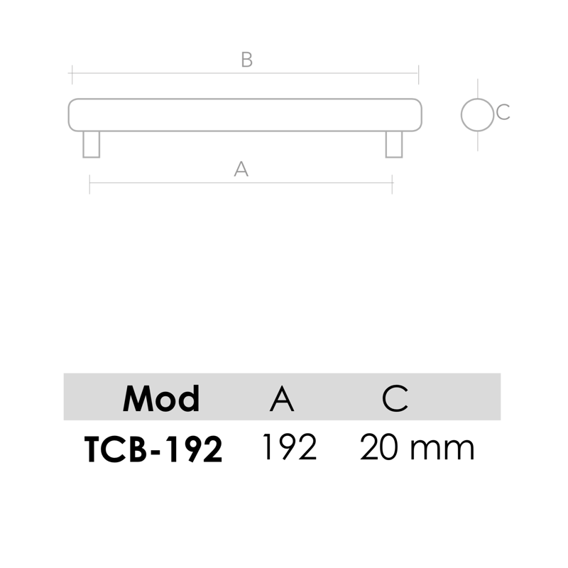 Medidas de Tirador de aluminio modelo TCB para níquel satinado 192mm entre ejes
