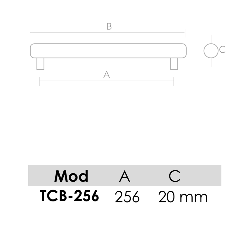 Medidas de Tirador de aluminio modelo TCB para níquel satinado 256mm entre ejes
