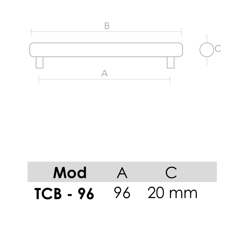 Medidas de Tirador de aluminio modelo TCB para níquel satinado 96mm entre ejes