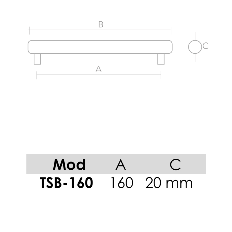Medidas de Tirador de aluminio modelo TSB con forma de ola 160mm entre ejes