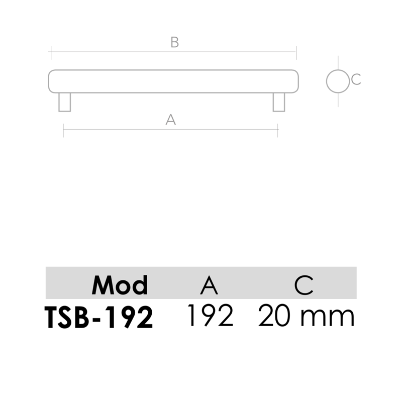 Medidas de Tirador de aluminio modelo TSB con forma de ola 192mm entre ejes