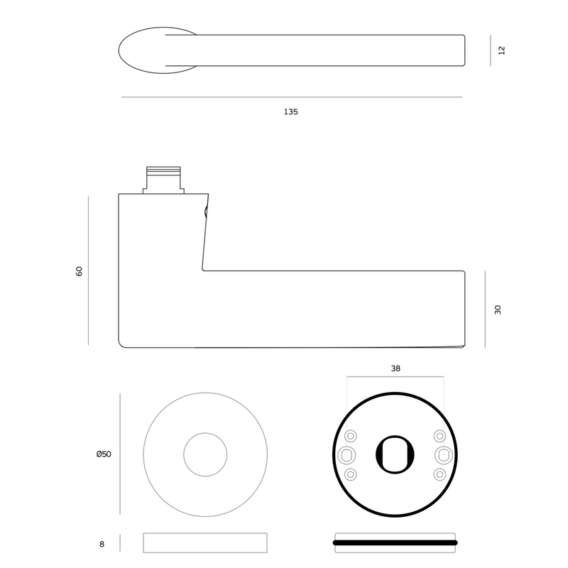 Dynamic handle with round rosette in stainless steel for doors