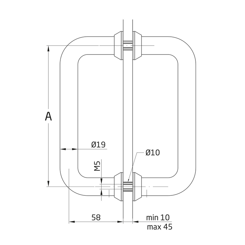 Set of stainless steel handles with 30mm rosette of 150 between axes for glass