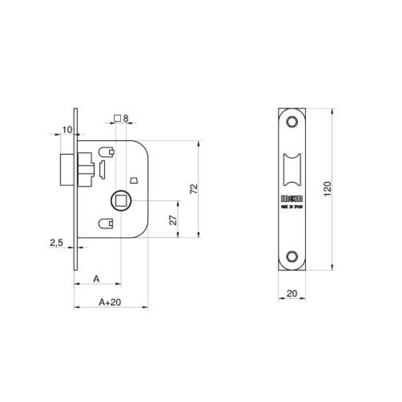 MCM reversible latch model 1510 operable by handle