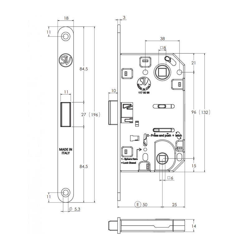 STV magnetic unified latch with 96mm gold finish