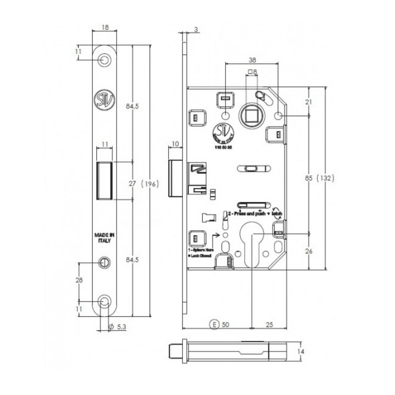 Fechadura magnética central STV branca 85 ideal para portas de entrada