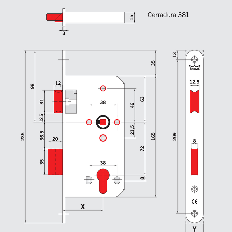 Fechadura Dorma modelo 281A distância de trava de borda redonda 55mm frente de 24 