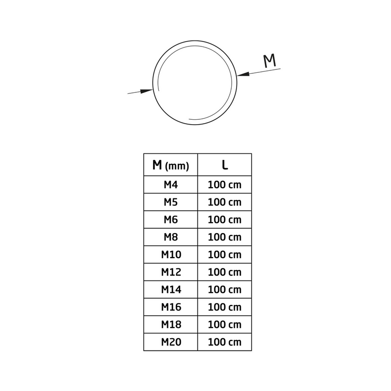 1 meter long M4 threaded rod made of zinc-plated steel