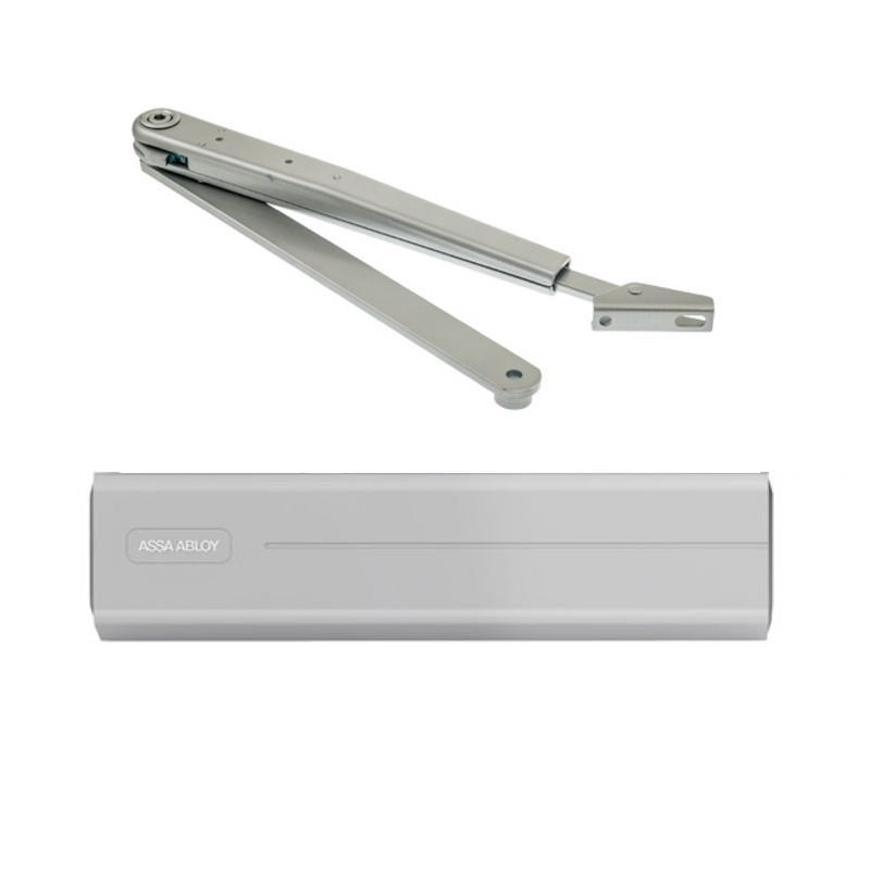 Tesa DC340 silver rack and pinion door closer with articulated arm suitable for fire doors