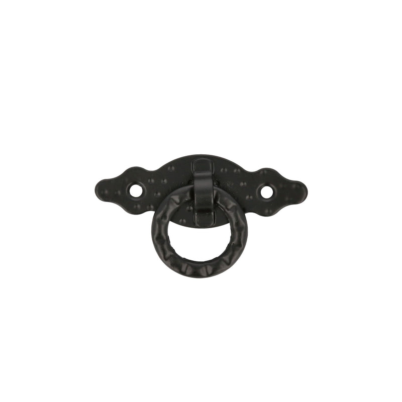 80x28mm black horizontal steel handle with ring and plate for cabinets