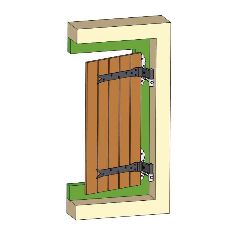 Gozne gótico de 300x35mm regulable desde 94 a 131mm para montaje con pernio de 14mm de diámetro