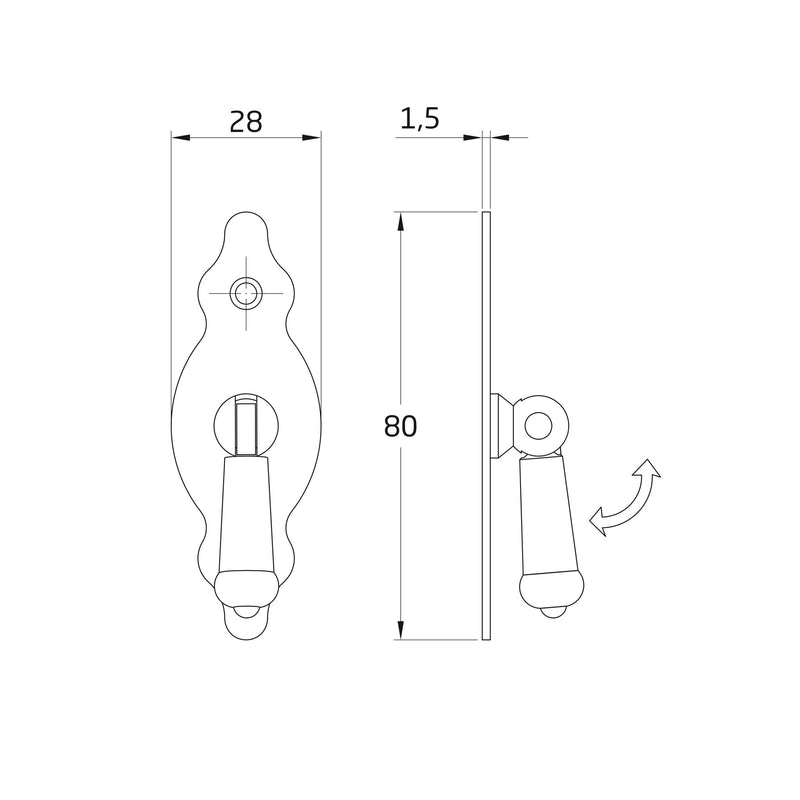 Rustic vertical leather plate handle with pendulum 28x82mm for furniture