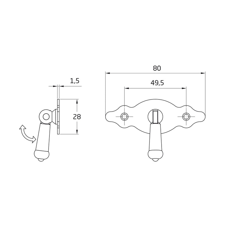 Alça de placa pendular rústica preta 80x28mm para móveis