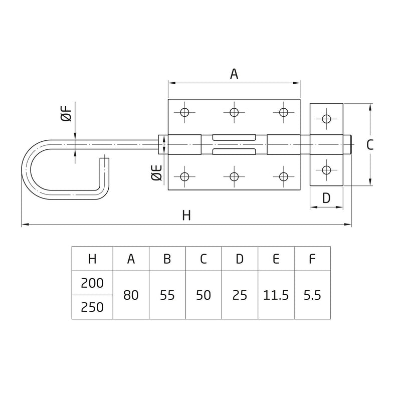 Trinco vertical rústico com placa e puxador 200x80mm para sobrepor em portas