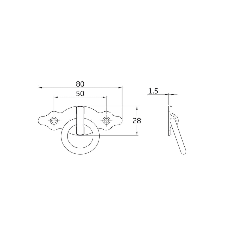 Tirador horizontal negro de 80x28mm de acero con anilla y placa para armarios