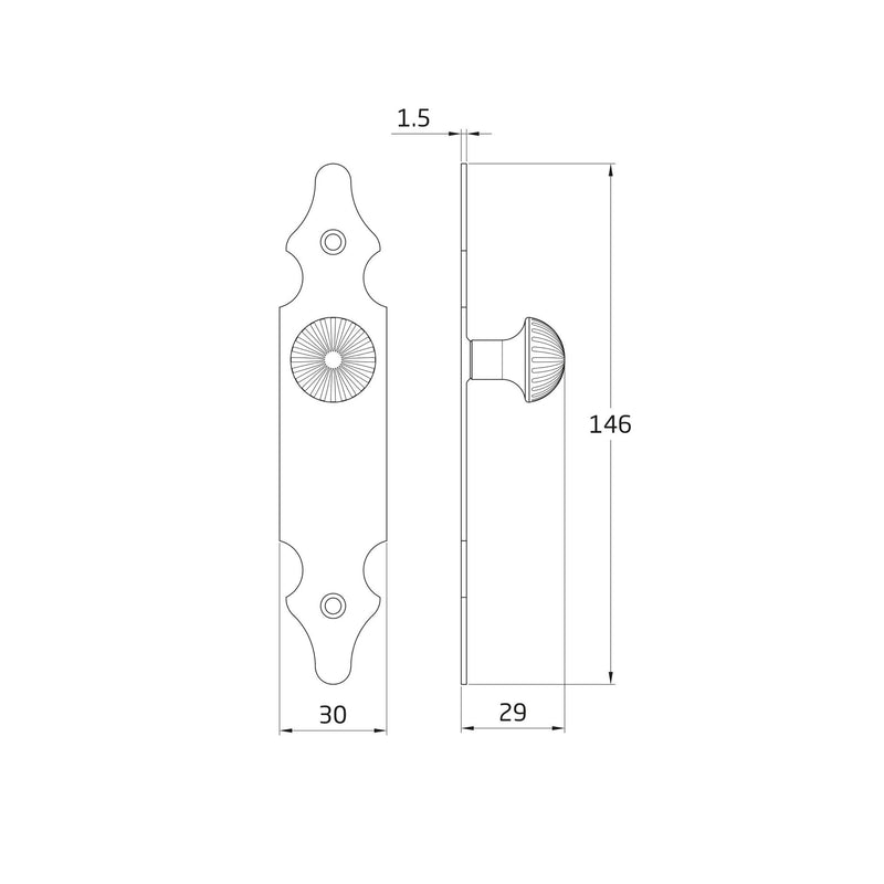 Handle with rustic style plate in black finish 140x30mm