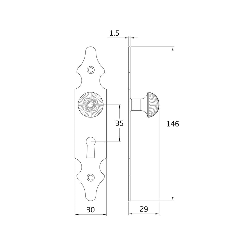 Rustic style handle with plate and keyhole in 140x30mm leather finish for furniture