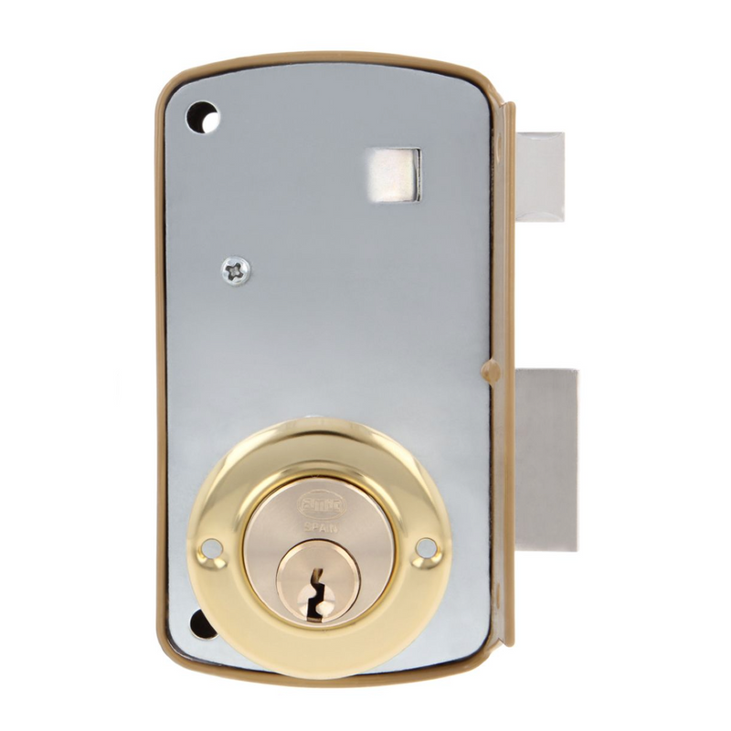 76mm overlay lock with curved edge in gold finish with round cylinder with serreta key