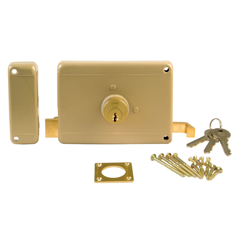 Beige finish 120mm wide overlay lock with serreta key for wooden doors