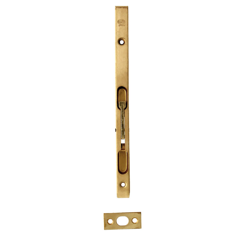 Pasador de acero canto cuadrado de embutir en acabado dorado satinado para puertas dobles