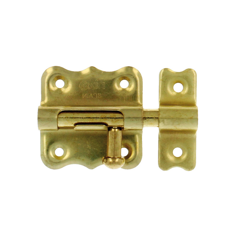 Pestillo pequeño de sobreponer fabricado en acero acabado dorado ideal para puertas