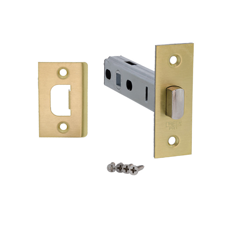 Square tubular latch in gold finish, 60mm distance between axes