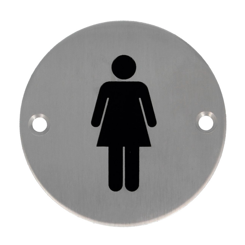 Placa señalización atornillar para baño mujeres en inoxidable de ø75mm