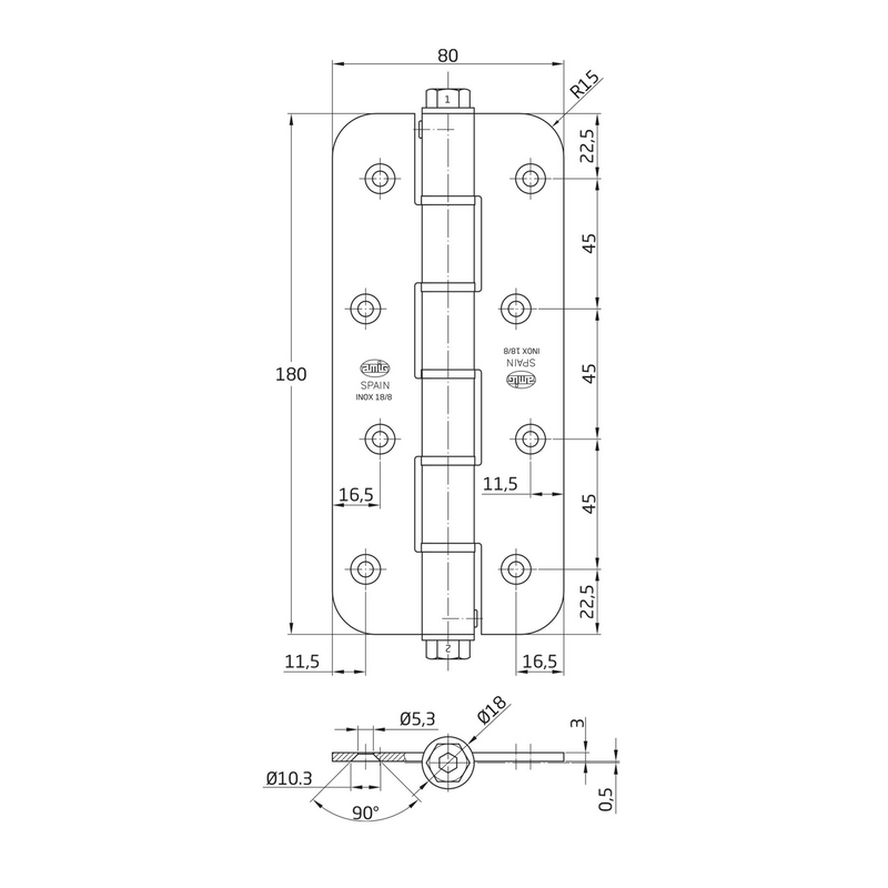 Stainless steel single action adjustable spring hinge with round edge with automatic closing 