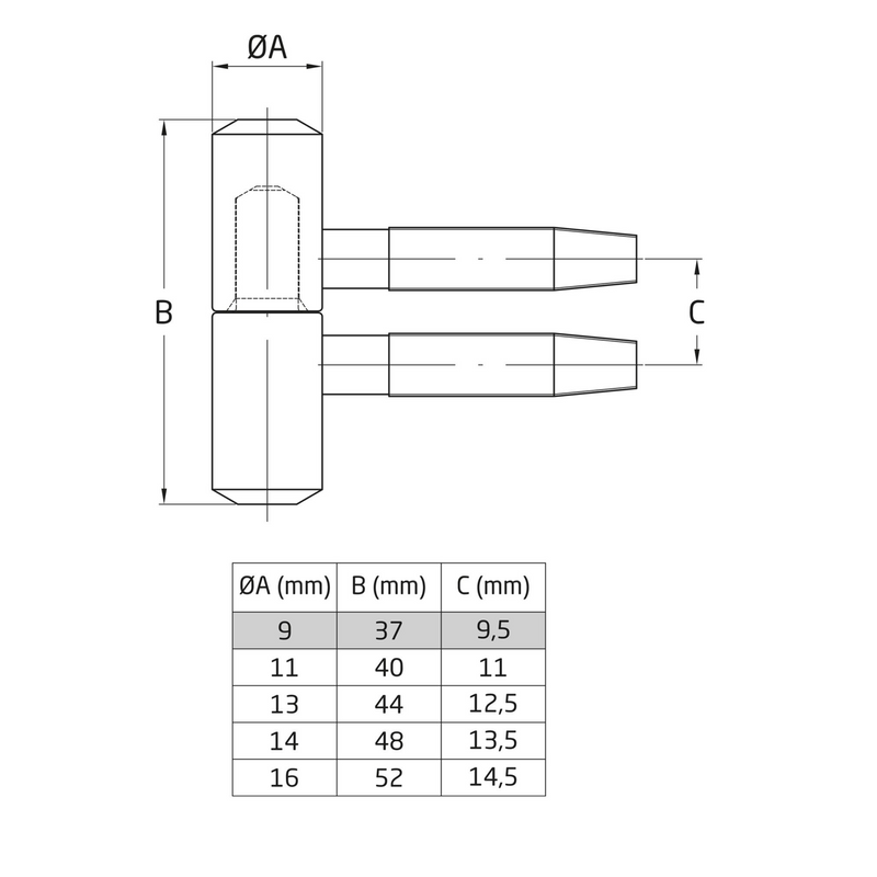 Dobradiça para tubo roscado 14x48mm sem acabamento em latão