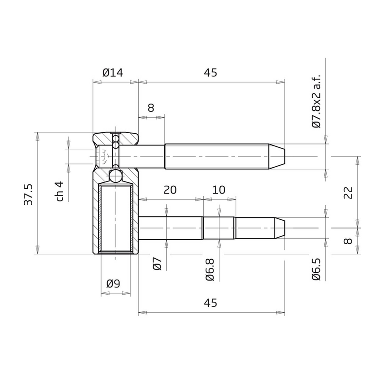 Pino rosqueador com regulagem Ø14x80mm sem acabamento em latão