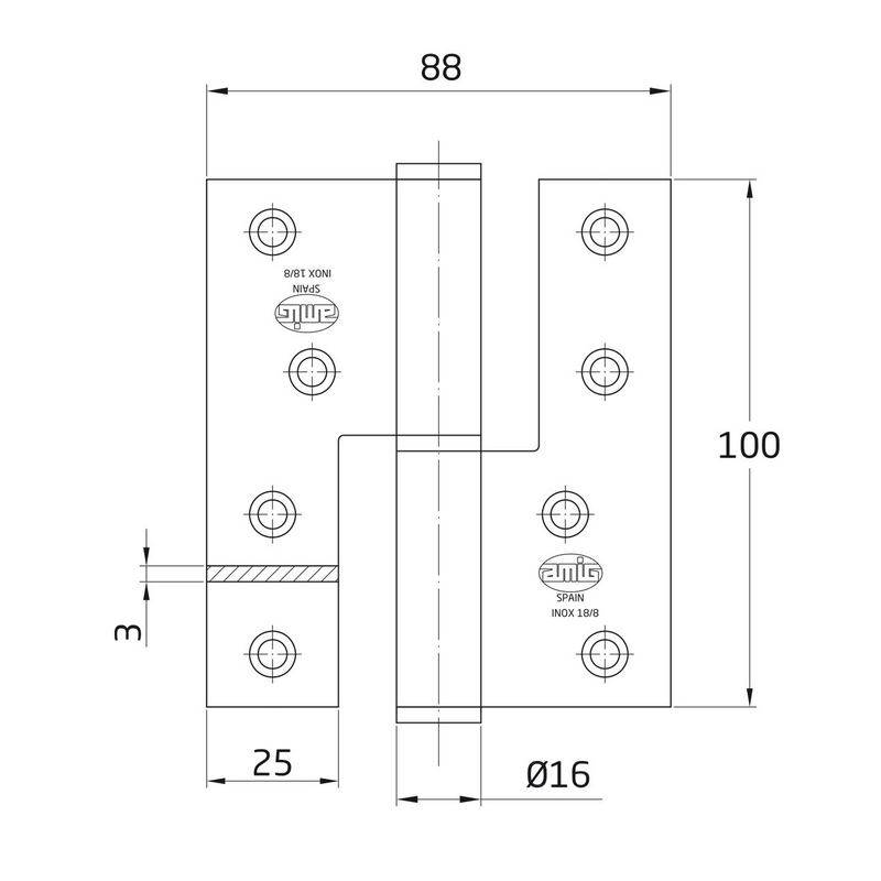 100x88mm straight edge stainless steel open blade bolt