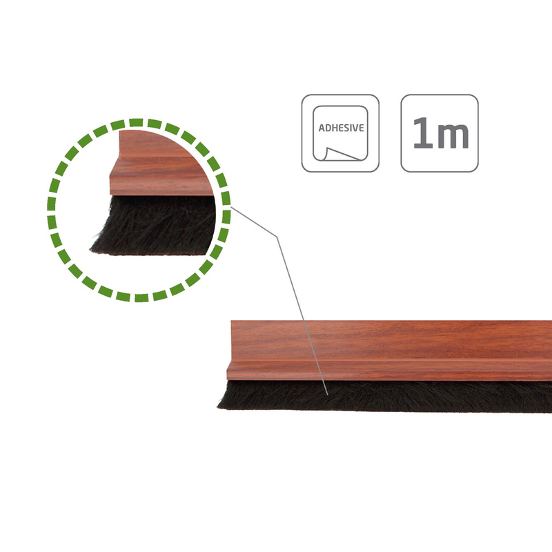 1m adhesive PVC weatherstrip in sapelly with bristles