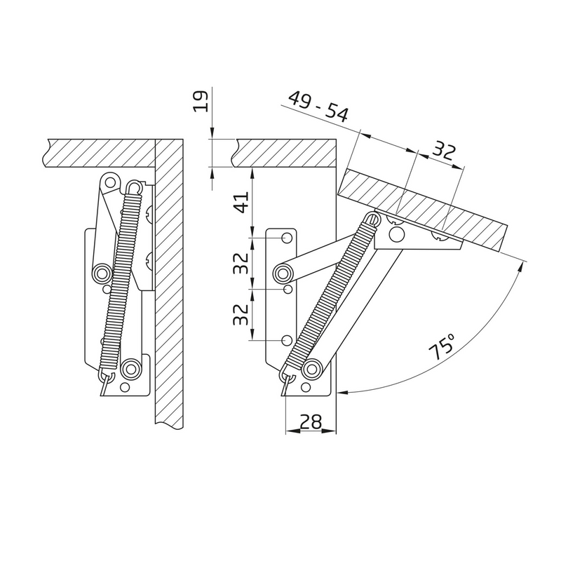 Spring compass upward opening opening 75º folding doors