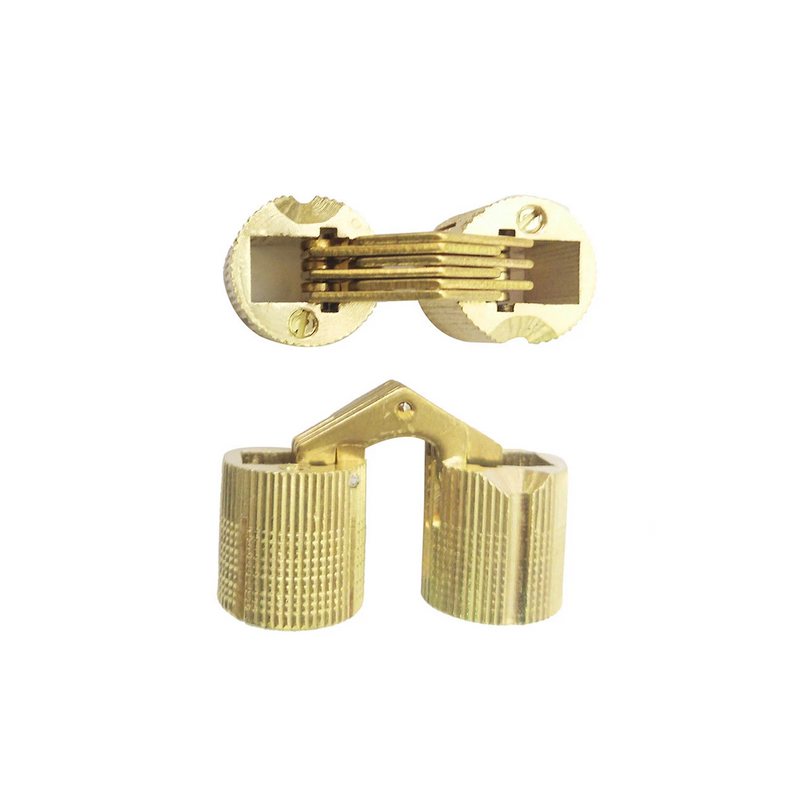 Bisagra oculta redonda de latón en dorado de Ø14X32mm para puertas y tapas abatibles