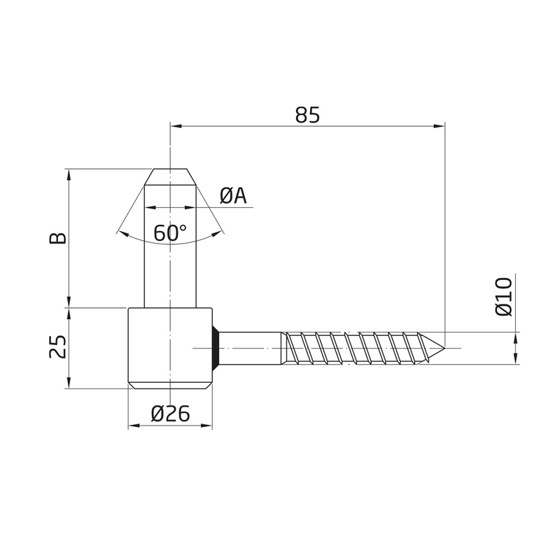 Dobradiça de parede roscada para dobradiça de aço preto 16x85 Ø16mm