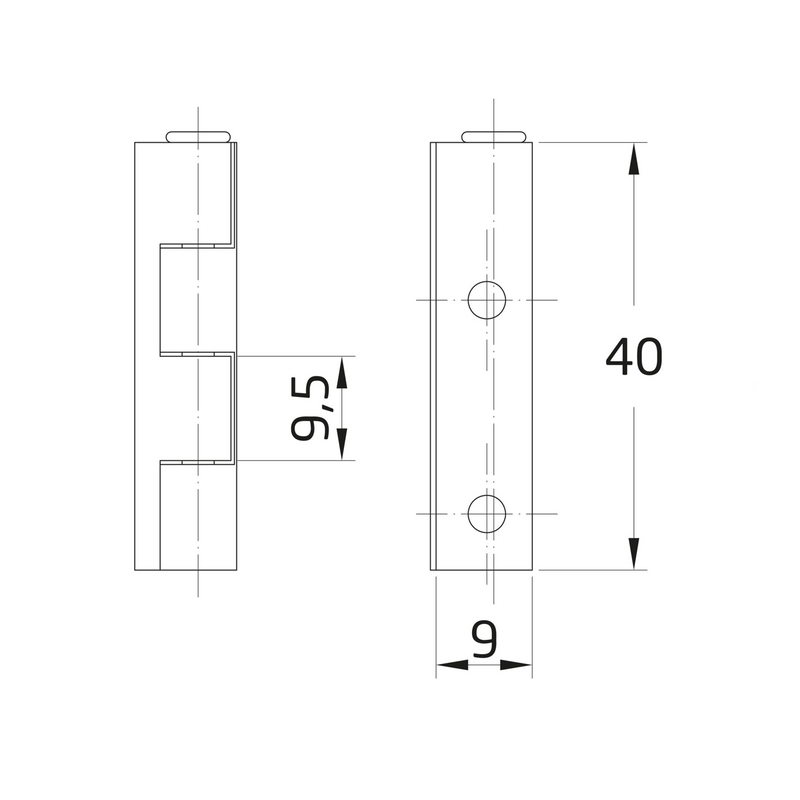 Bisagra de armario con eje desmontable en zamak acabado blanco sin remate de 40x9mm