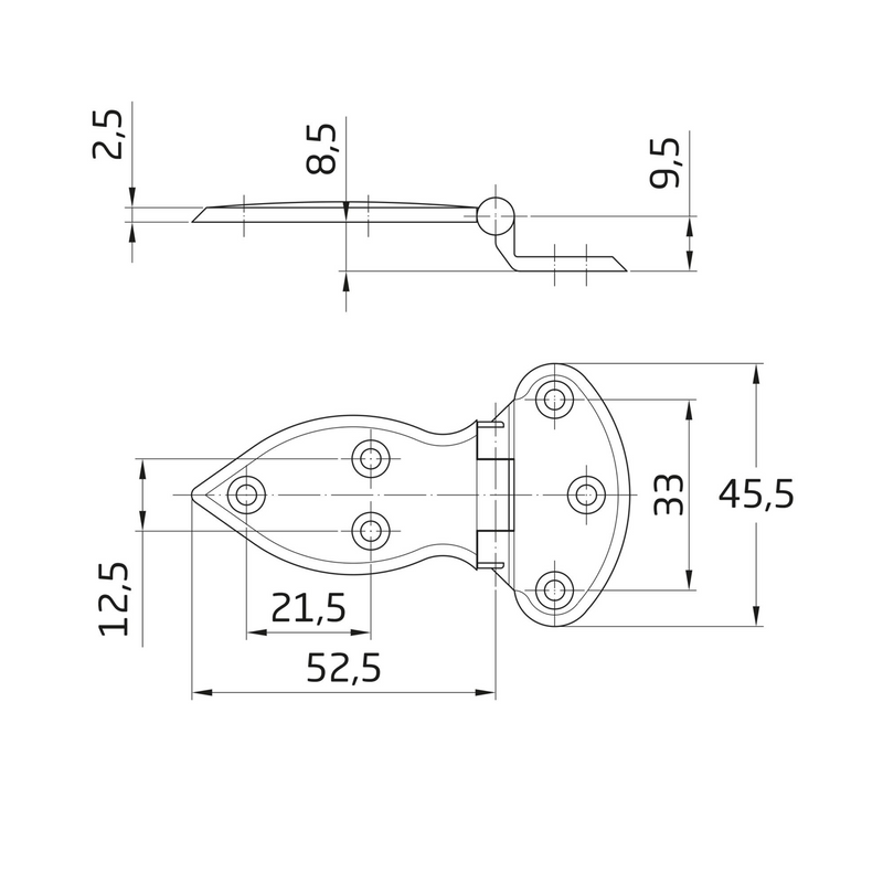 Dobradiça de geladeira Ferk 80x46mm em aço niquelado para armários