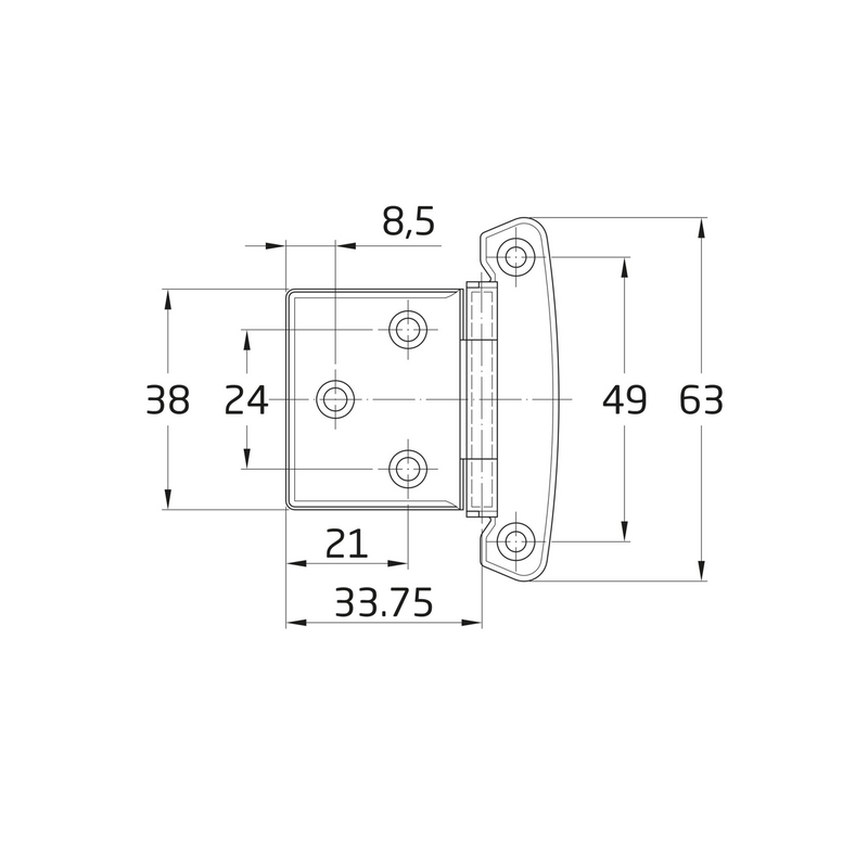 Dobradiça quadrada dourada para gabinete de geladeira 34x63mm