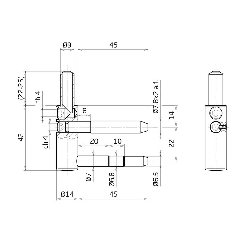 Pino rosqueador com regulagem Ø14x80mm sem acabamento em latão